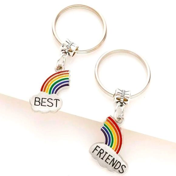 "Best Friends" 🌈 Rainbow ☁️ Keychain/Purse 🎒 Charms ~ 🎁 💝, Set of 2 👭👬👫 - Picture 2 of 4